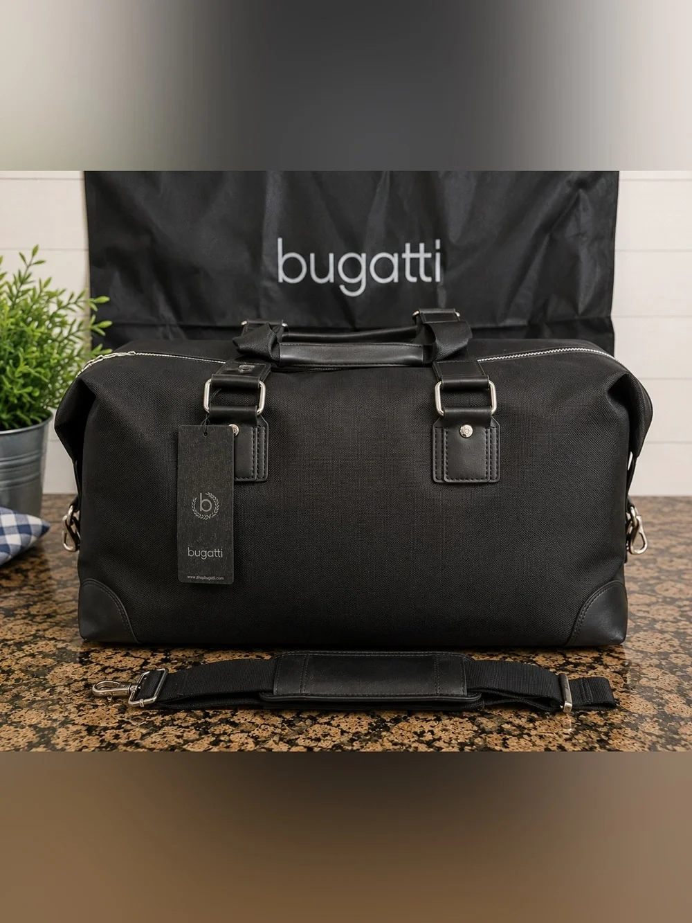 NWT Bugatti Isle of Man Black Ballistic Nylon Duffel Bag Travel Weekender